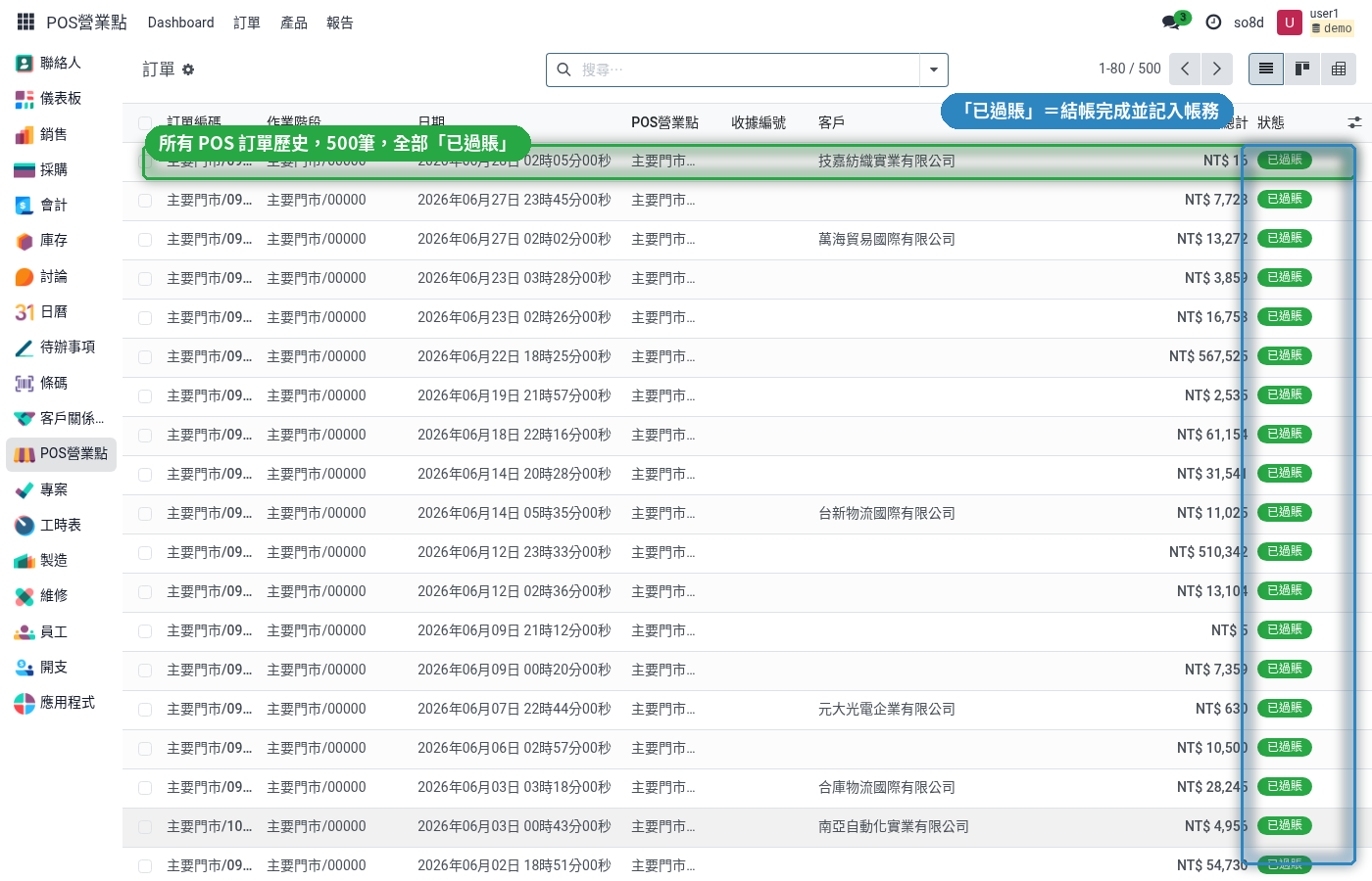 POS 訂單歷史列表